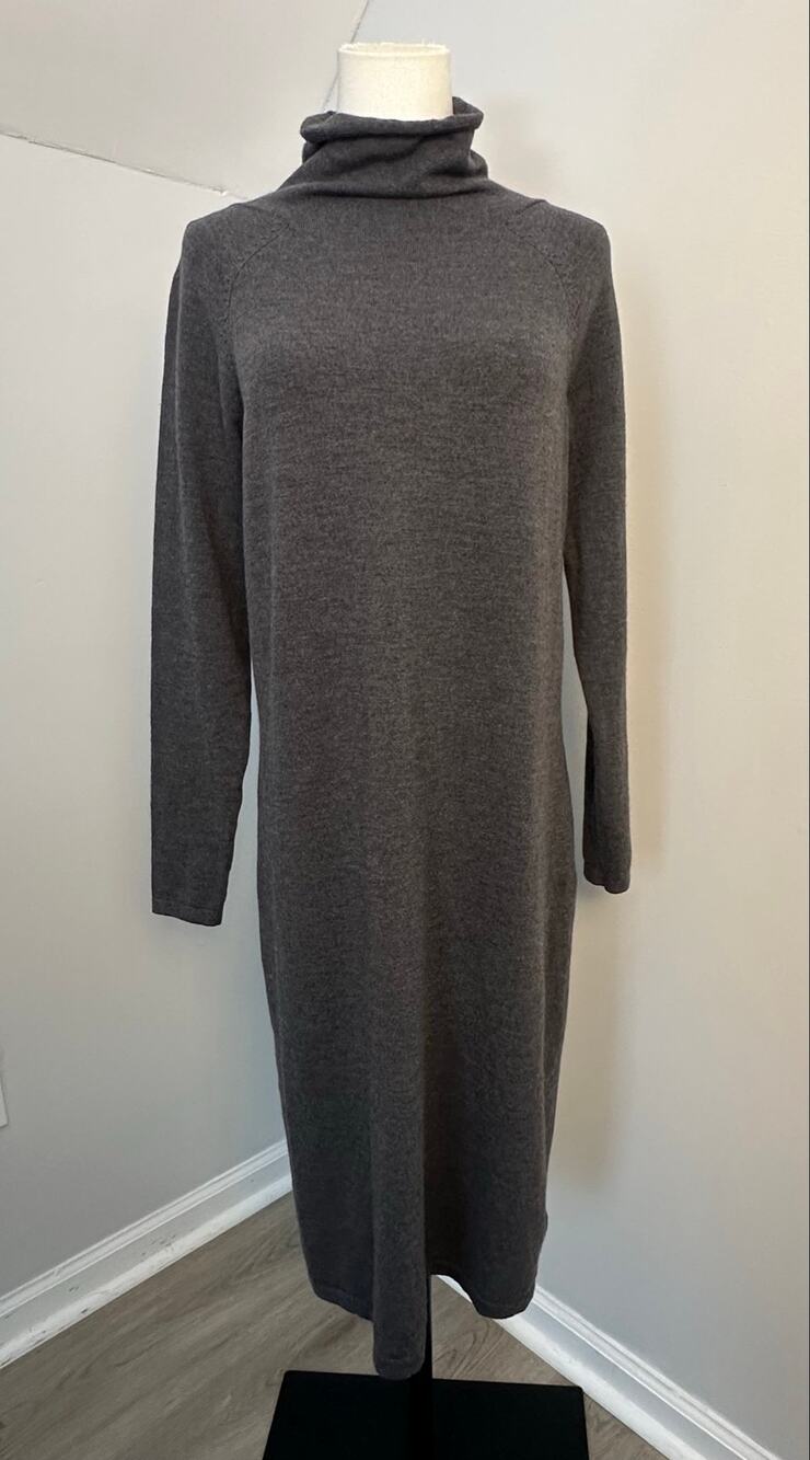 Talbots Merino Wool Turtleneck Sweater Dress Charcoal Gray S Luxury Minimalist